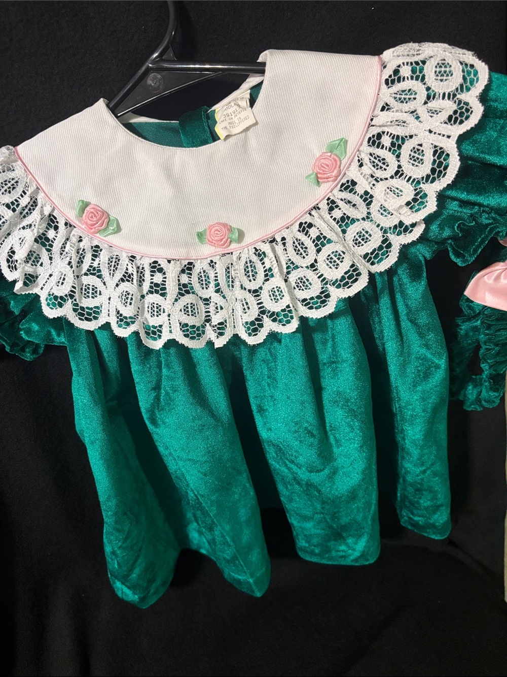 vintage green velvet toddler holiday dress size 2 with headband